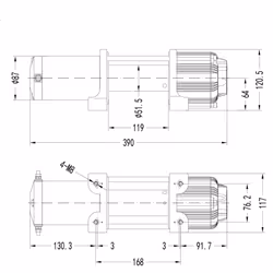 5,000lb 12V Winch. 15.2m x 6.3mm Dyneema Rope.