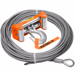 Steel Rope 26m X 12mm, Orange Roller Fairlead. 1/2 Inch Clevis Hook.
