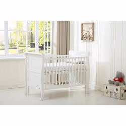 MCCÂ®  BABY BED Solid Wooden Cot bed Savannah Sleigh Cotbed & Water Repellent Mattress - White