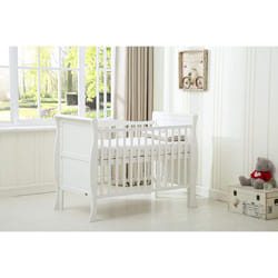 MCCÂ®  BABY BED Solid Wooden Cot bed Savannah Sleigh Cotbed & Water Repellent Mattress - White