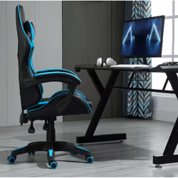 Swivel Gaming Chair Faux Leather Desk Tilt Chair A - BLUE