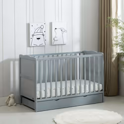 MCC BABY COT BED Wooden Baby Cot Bed & Rollaway Drawer & Aloe Vera Water Repellent Mattress(Orlando Drawer) - Grey