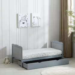 MCC BABY COT BED Wooden Baby Cot Bed & Rollaway Drawer & Aloe Vera Water Repellent Mattress(Orlando Drawer) - Grey
