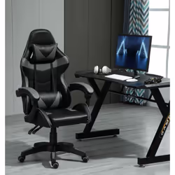 Swivel Gaming Chair Faux Leather Desk Tilt Chair A - GREY