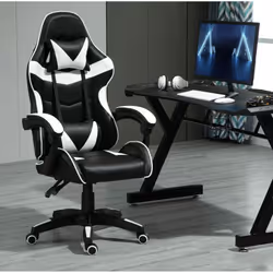 Swivel Gaming Chair Faux Leather Desk Tilt Chair A - WHITE