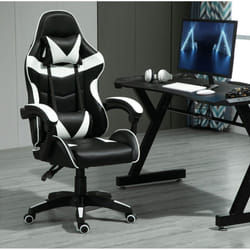 Swivel Gaming Chair Faux Leather Desk Tilt Chair A - WHITE