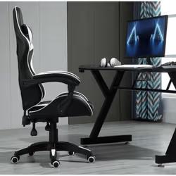 Swivel Gaming Chair Faux Leather Desk Tilt Chair A - WHITE