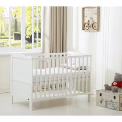 MCC® Wooden Baby Cot Bed "Orlando" & Water repellent Mattress - White