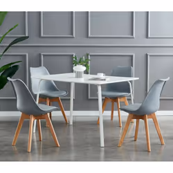 MCC Dining Chairs with Wooden Legs Soft Cushion Pad Stylish DELUXE Retro EVA - Grey, 4