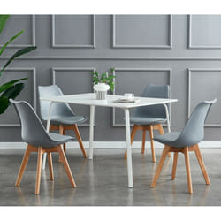 MCC Dining Chairs with Wooden Legs Soft Cushion Pad Stylish DELUXE Retro EVA - Grey, 4