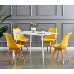 MCC Dining Chairs with Wooden Legs Soft Cushion Pad Stylish DELUXE Retro EVA - Yellow, 4