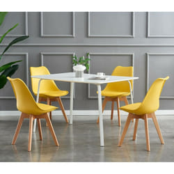 MCC Dining Chairs with Wooden Legs Soft Cushion Pad Stylish DELUXE Retro EVA - Yellow, 4