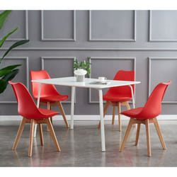 MCC Dining Chairs with Wooden Legs Soft Cushion Pad Stylish DELUXE Retro EVA - Red, 4