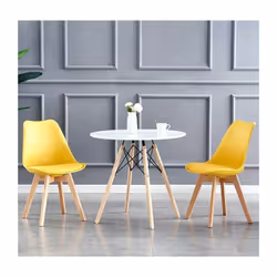 MCC Dining Chairs with Wooden Legs Soft Cushion Pad Stylish DELUXE Retro EVA - Yellow, 2