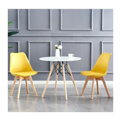 MCC Dining Chairs with Wooden Legs Soft Cushion Pad Stylish DELUXE Retro EVA - Yellow, 2