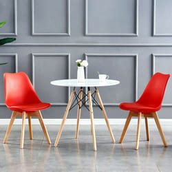 MCC Dining Chairs with Wooden Legs Soft Cushion Pad Stylish DELUXE Retro EVA - Red, 2