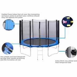 MCC Heavy Duty 6FT 8FT 10FT 12FT 14FT Outdoor Trampoline with Enclosure Net for Kids Spring Cover Ladder FREE Space Hopper - 10 FT