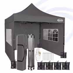 MAXIMUS HEAVY DUTY POP UP GAZEBO 3m x 3m COMMERCIAL MARKET STALL WITH 4 WEIGHT BAGS (4 Walls, Grey)