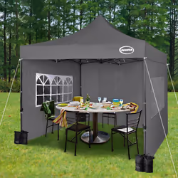 MAXIMUS HEAVY DUTY POP UP GAZEBO 3m x 3m COMMERCIAL MARKET STALL WITH 4 WEIGHT BAGS (4 Walls, Grey)