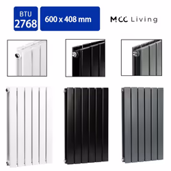MCC Radiator Horizontal Vertical Designer Flat Panel Central Heating Radiator Heater - Black, 600x408 mm Double