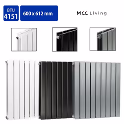 MCC Radiator Horizontal Vertical Designer Flat Panel Central Heating Radiator Heater - Black, 600x612 mm Double
