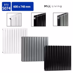 MCC Radiator Horizontal Vertical Designer Flat Panel Central Heating Radiator Heater - Black, 600x748 mm Double
