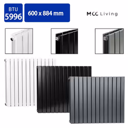 MCC Radiator Horizontal Vertical Designer Flat Panel Central Heating Radiator Heater - Black, 600x884 mm Double
