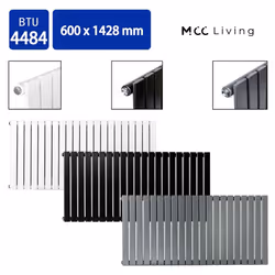 MCC Radiator Horizontal Vertical Designer Flat Panel Central Heating Radiator Heater - White, 600x1428 mm Double