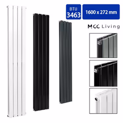 MCC Radiator Horizontal Vertical Designer Flat Panel Central Heating Radiator Heater - Black, 1600x272 mm Double