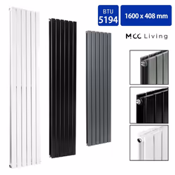 MCC Radiator Horizontal Vertical Designer Flat Panel Central Heating Radiator Heater - White, 1600x408 mm Double