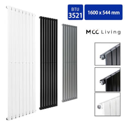 MCC Radiator Horizontal Vertical Designer Flat Panel Central Heating Radiator Heater - White, 1600x544 mm Double