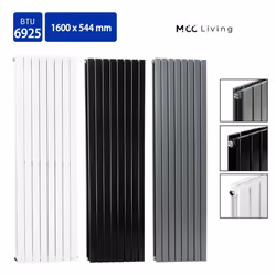 MCC Radiator Horizontal Vertical Designer Flat Panel Central Heating Radiator Heater - Black, 1600x544 mm Double