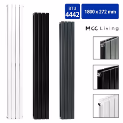MCC Radiator Horizontal Vertical Designer Flat Panel Central Heating Radiator Heater - Black, 1800x272 mm Double