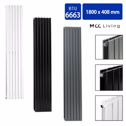 MCC Radiator Horizontal Vertical Designer Flat Panel Central Heating Radiator Heater - Black, 1800x408 mm Double
