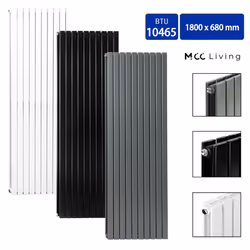 MCC Radiator Horizontal Vertical Designer Flat Panel Central Heating Radiator Heater - Black, 1800x680 mm Double