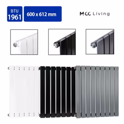 MCC Radiator Horizontal Vertical Designer Flat Panel Central Heating Radiator Heater - White, 600x612 mm Single