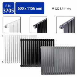 MCC Radiator Horizontal Vertical Designer Flat Panel Central Heating Radiator Heater - Black, 600x1156 mm Single