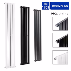 MCC Radiator Horizontal Vertical Designer Flat Panel Central Heating Radiator Heater - Black, 1600x272 mm Single