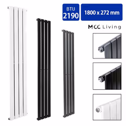 MCC Radiator Horizontal Vertical Designer Flat Panel Central Heating Radiator Heater - White, 1800x272 mm Single