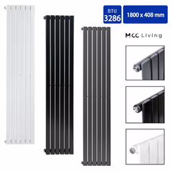 MCC Radiator Horizontal Vertical Designer Flat Panel Central Heating Radiator Heater - Black, 1800x408 mm Single