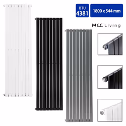 MCC Radiator Horizontal Vertical Designer Flat Panel Central Heating Radiator Heater - White, 1800x544 mm Single