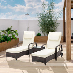 MCC 3 Pieces Rattan Sun Lounger Bed Recliner Outdoor Chair & Side Table Set Venice - Brown