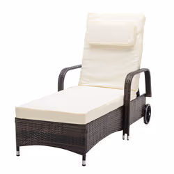 MCC 3 Pieces Rattan Sun Lounger Bed Recliner Outdoor Chair & Side Table Set Venice - Brown