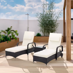 MCC 3 Pieces Rattan Sun Lounger Bed Recliner Outdoor Chair & Side Table Set Venice - Black