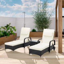 MCC 3 Pieces Rattan Sun Lounger Bed Recliner Outdoor Chair & Side Table Set Venice - Black
