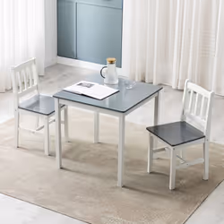 Classic Solid Wooden Dining Table and 2 Chairs 2+1 - Grey