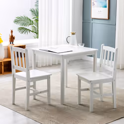Classic Solid Wooden Dining Table and 2 Chairs 2+1 - White