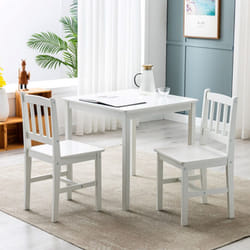 Classic Solid Wooden Dining Table and 2 Chairs 2+1 - White