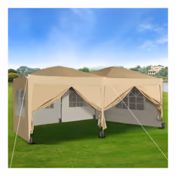 MCC Pop-up Gazebo 3m x 6m with Sides Wind Bars & 6 Weight Bags Water Proof Canopy - Beige