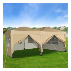 MCC Pop-up Gazebo 3m x 6m with Sides Wind Bars & 6 Weight Bags Water Proof Canopy - Beige